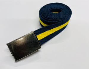 Navy Blue & Yellow Striped 1.25" Web Belt w/ Buckle