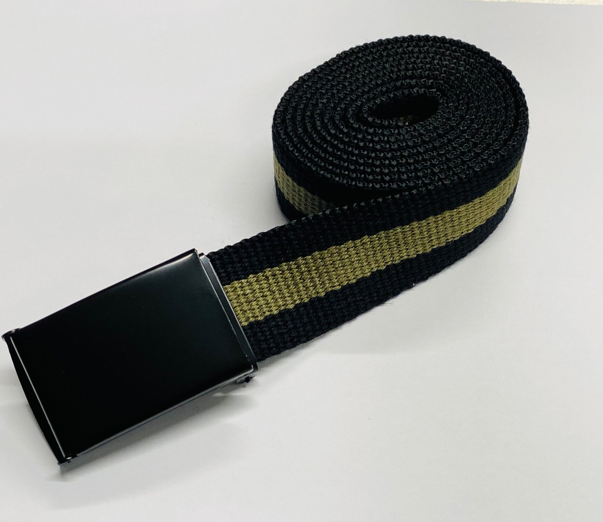 Black & Olive Green Striped 1.25" Web Belt w/ Buckle