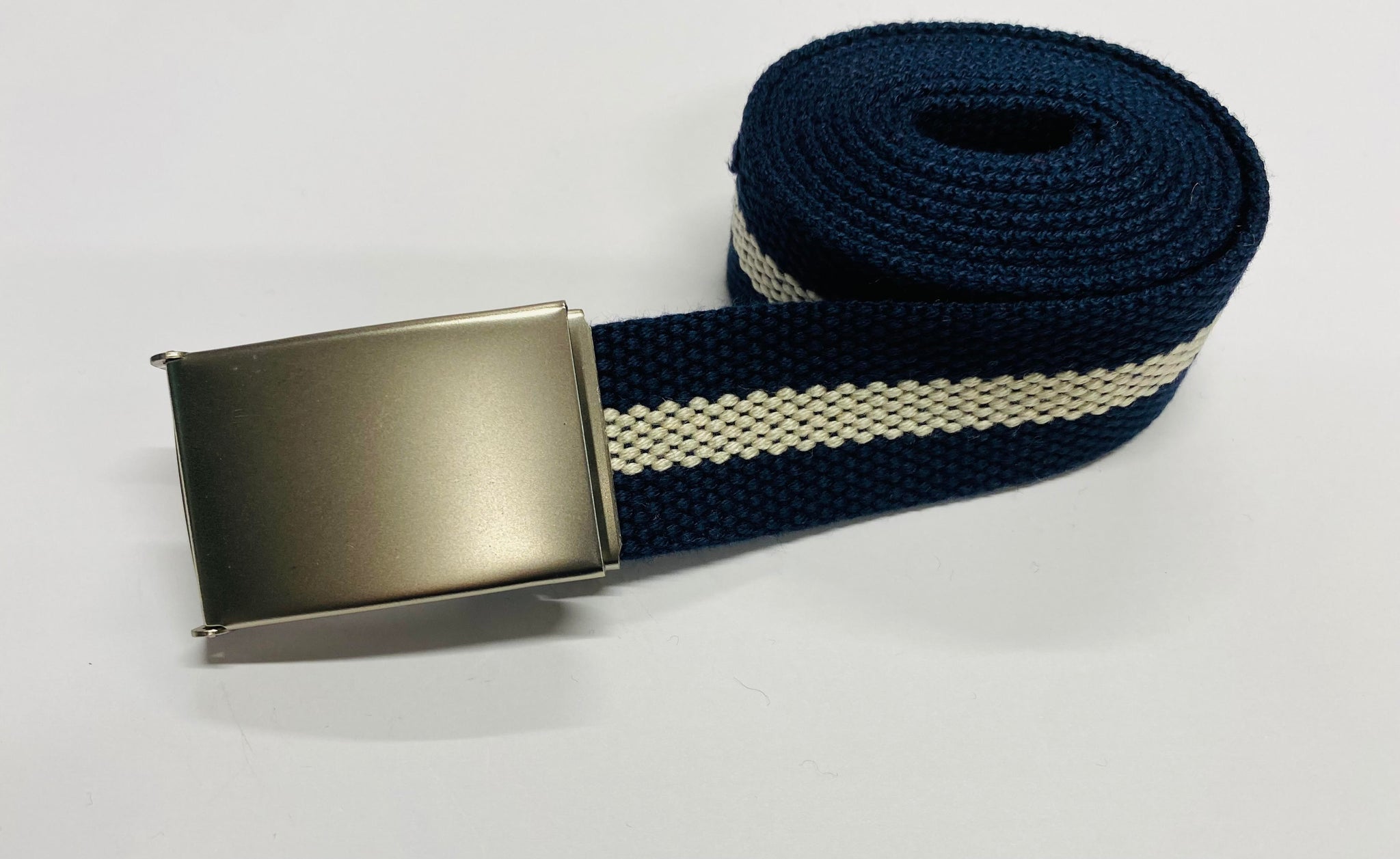 Navy Blue & White Striped 1.25" Web Belt w/ Buckle